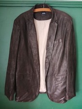 Hugo Boss Size 54 XL Mens Dark Borwn 100% Goat Skin Leather Jacket Blazer