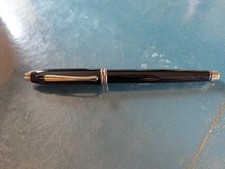 Cross Townsend Black Lacquer and Chrome Fountain Pen, Medium Gold Plated Nib