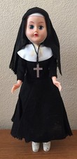 Vintage Creepy Plastic Costume Doll Nun w Cross Unusual Sleep Eyes 11.5”