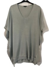 Oska Size 3 Short-sleeved V-neck Tunic Dress In Light Green With Rib Hem Detail