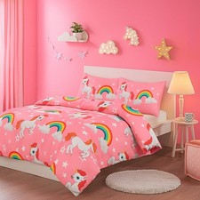 Duvet Cover & Pillowcase Set Magic Unicorn Fairy Princess Girls Kids Bed Bedding