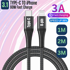 Heavy Duty Braided PD Fast Charger Lead USB C to iPhone Cable 14 13 12 11 X 8 7