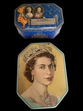 Two vintage octagonal tins are