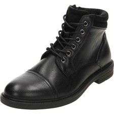 Mens Black Ankle Boots Lace Up Zip Faux Leather Formal Work Shoes Combat