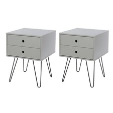 Set of 2 Options 2 Drawer Grey Bedside Cabinets, Painted Finish, Black Metal