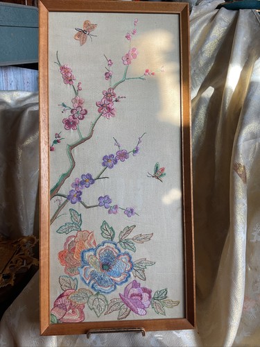 Vintage framed crewel - framed,