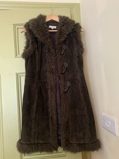 Genuine Suede Rocha John Rocha Fully Lined Sleeveless Coat Faux Fur Trim Size 10