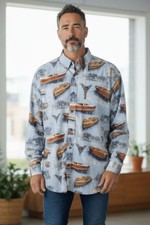 North River Men's Size Large Vtg Classic Boat Button Down Lake Design Shirt