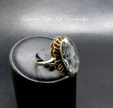 Large Vintage 1971 9ct Gold Ring Oval Blue Topaz Solitaire Size J 5.03g 4.5tcw