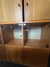 Ikea Acrobat storage, multiple units with glass doors, wooden drawers and drawer