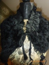 Antique Black  Marabou Feather Neck Collar/Stole with Silk Tassels