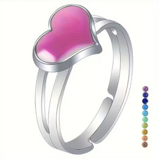 Adjustable Heart Mood Ring with Color-Changing Gemstone