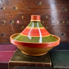 Large Moroccan Style Ceramic Tagine Cooking Pot Colourful Striped Tableware Dish