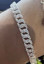 Linked Chain Bracelet 925 Silver Cuban Curb Bracelet 18cm 