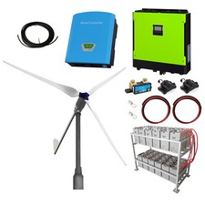 3kW grid-tie wind turbine kit with 5.5kW hybrid inverter and 24kWh battery bank