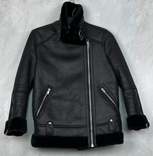 Topshop Black Faux Leather Aviator Women's Shearling Jacket - UK 8 Petite