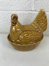 Vintage Ceramic Honey & Brown Glaze Chicken Egg Holder