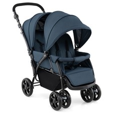Portable Foldable Double Seat Baby Stroller w/Safety Wheels-Blue