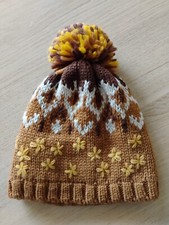 New Zara girl's jacquard knit beanie pom pom winter hat - 54cm