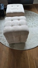 Luxury Footstool Pouffe in Soft Beige Alcantara Suede - Pair