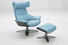 Designer Lounge Swivel Chair - Wood Veneer With turquoise Leather amazing