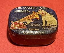 ANTIQUE-HIS MASTERS VOICE LOUD TONE -USED GRAMOPHONE NEEDLE TIN + A FEW NEEDLES