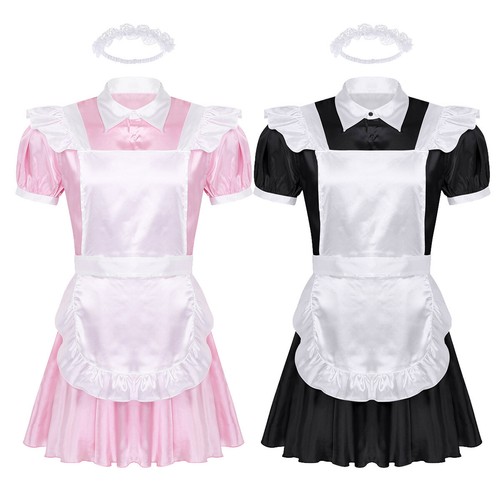 Men frilly satin french maid - men's,