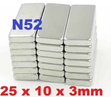 Strong N52 Grade Magnets 25x10x3 mm Neodymium block magnet 25mm x 10mm x 3mm
