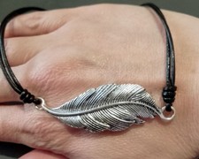 Bibi Bijoux Pretty Black Cord Feather Choker Necklace Fully Adjustable Unusual