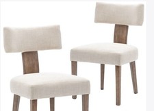 Dining Chairs Set of 2 in Linen Fabric Upholstered Rustic Side Chairs