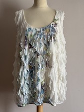 M&S Per Una Size 22 Cream Ruffle Floral Sleeveless Tunic Blouse Vest Top