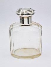 EDWARDIAN STERLING SILVER TOPPED CUT GLASS PERFUME BOTTLE London 1909