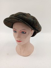 Vintage Harris Tweed Newsboy Cap Brown Green Wool Made in UK Size 62