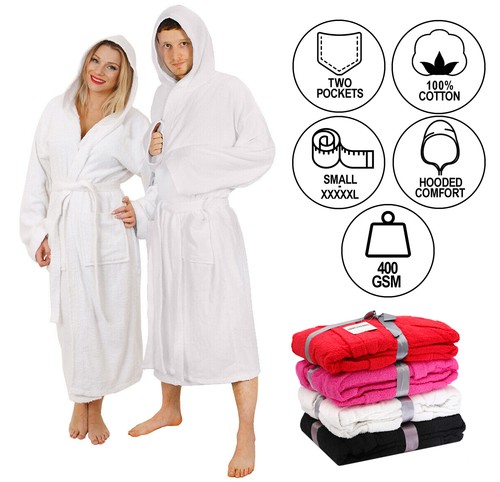 White hooded bathrobe 100 - hooded,