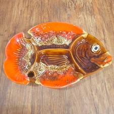 Vintage Lava Ware Snack Dish Tray Fish Plate 35cm Orange Red Brown Vallauris?