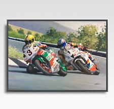 Joey Dunlop John Mcguinness A3 art print from painting by Greg Tillett poster