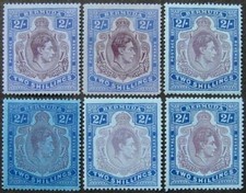 Bermuda GVI 2/- shades x 6 for