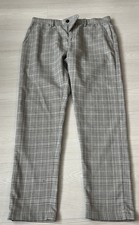 Zara Trousers Women Size Uk 12 EUR 40 Grey Plaid Classic Flat Front Straight Leg