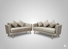 Beige Velvet 2pc Sofa Set. 3