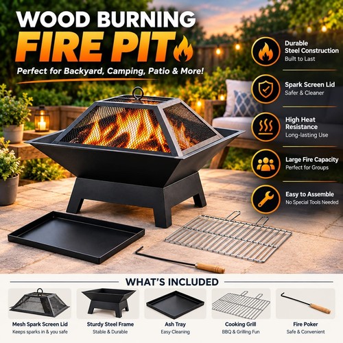 Square fire pit heater outdoor - fire,