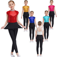 UK Girls Catsuit Long Sleeve Leotards Dance Unitard Rhinestone Full Body Sparkly