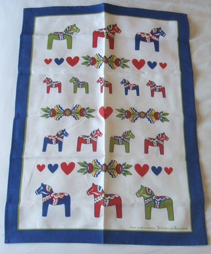 Swedish dala horse tea towel - dala,