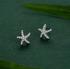 Starfish Cubic Zirconia Stud Earrings Sterling Silver 925 Studs