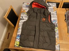 SUPERDRY rescue army green hooded puffer gilet body warmer ukL vgc🔥