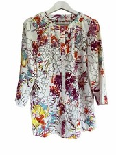 Reichart White Floral Burn Out Long Line Shirt Blouse Collarless Size 36 (UK 10)