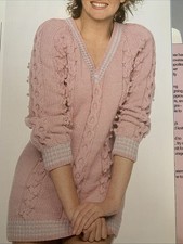 Knitting Pattern Ladies Long Cable Bobble Jumper For Animal Charity X