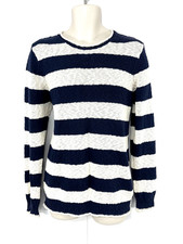 ZARA Navy Cream Striped Soft Thin Knit Pure COTTON Mens Jumper size XL