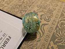 Antica Murrina Venezia Glass Ring turquoise, white and gold