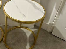 Gold Round Coffee Table with Marble Effect - for Entryway Side Table Nightstand