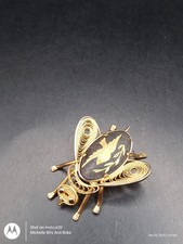 Vintage Gold Tone Spanish Damascene Fly Brooch
